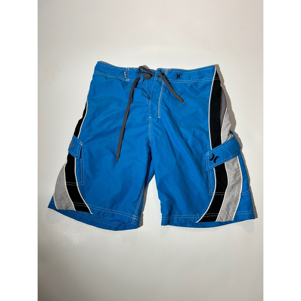 Hurley Board Shorts Mens 32 Blue Excellent Cargo Pocket Surf Trunks